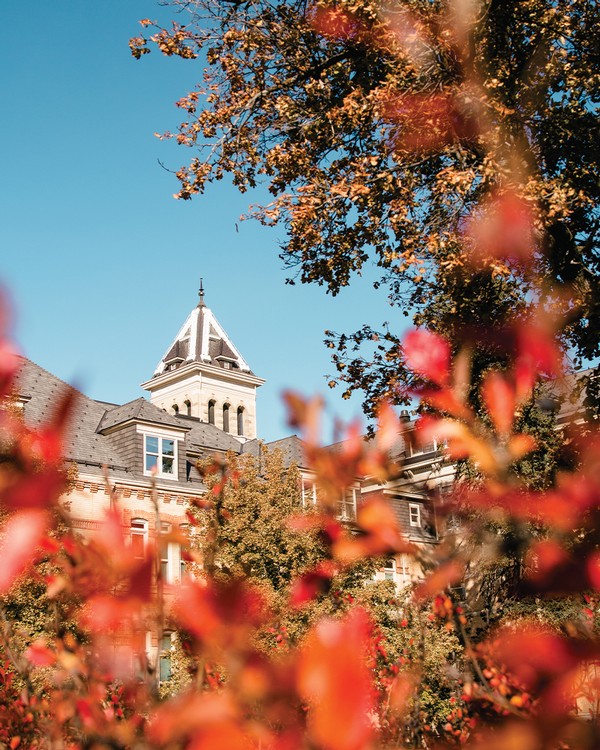 Old Main with fall leaves