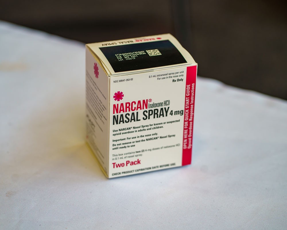 A box of the medication Narcan.